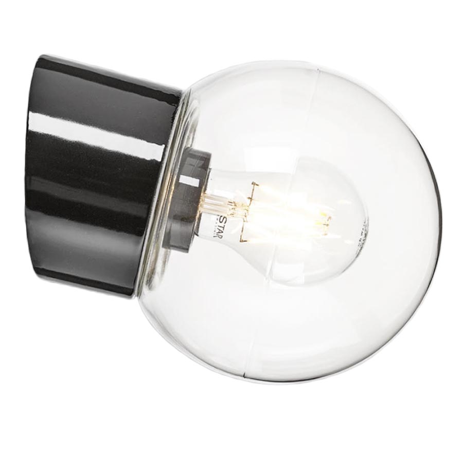 Porslinslampa med kupa och sned sockel (IP54) svart - Klicka på bilden för att stänga