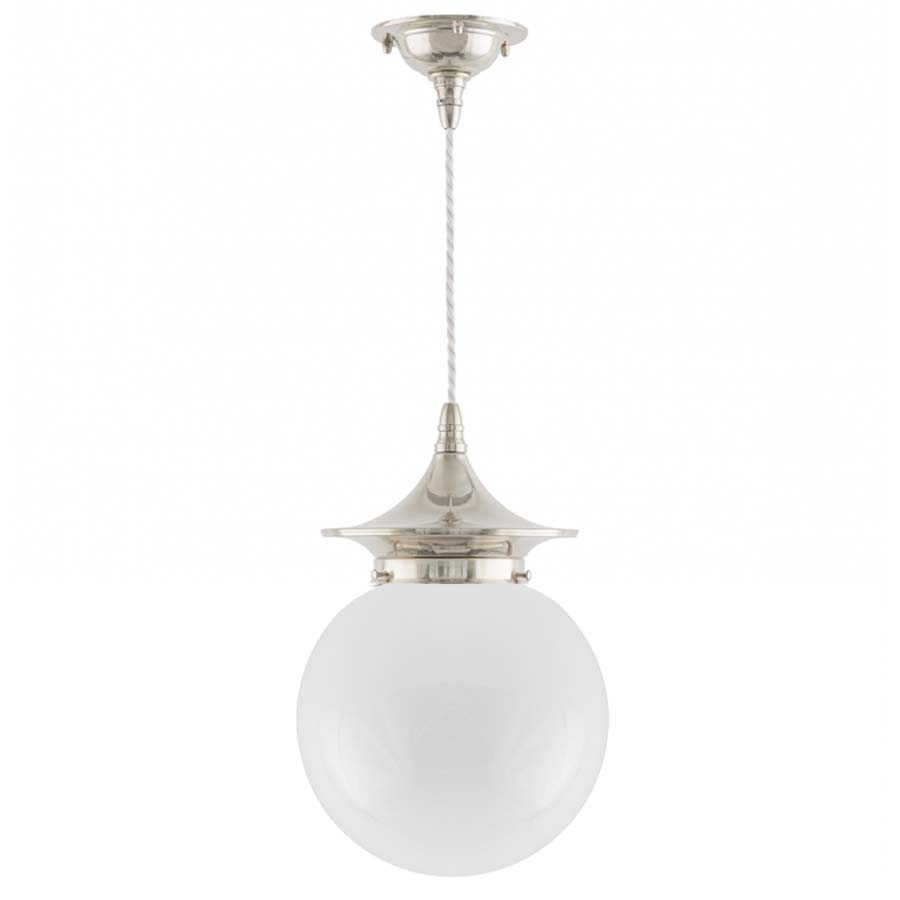 Dahlberg 100 förnicklad sladdupphäng stor opalvit glob (bild för) Dahlberg 100 förnicklad sladdupphäng stor opalvit glob