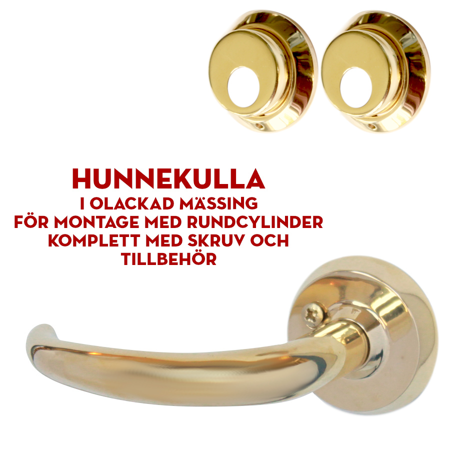 (bild för) Handtaget Hunnekulla i olackad mässing för dubbla rundcylindrar