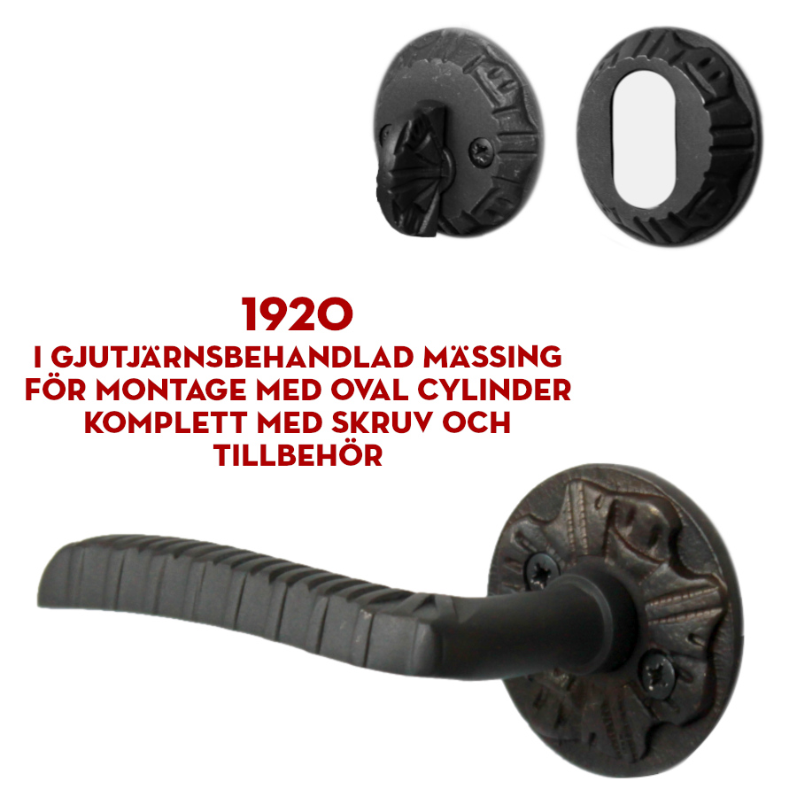 (bild för) Ytterdörrstrycke 1920 gjutjärn med ornamenterat cylindervred