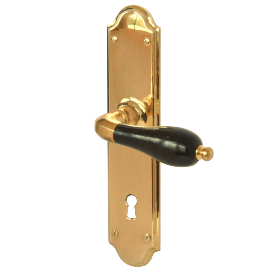 (bild för) Låsbolaget 108 mässing med välvd långskylt (dörrhandtag)