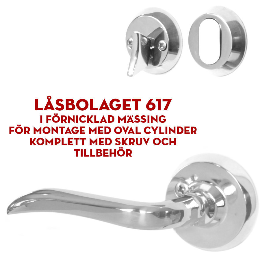 (bild för) Låsbolaget 617 stort förnicklat (ytterdörrshandtag) för oval cylinder