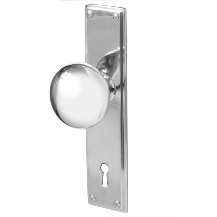 (bild för) Låsfabriks dörrvred 880 med långskylt Vasaplatsen förnicklad