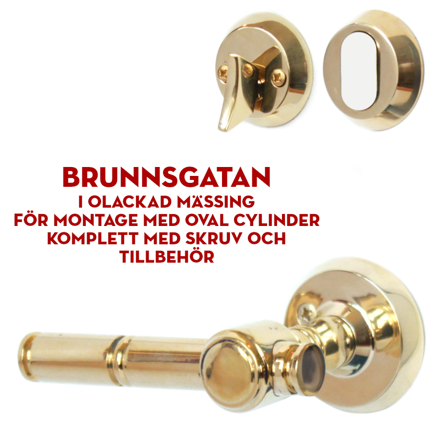 (bild för) Ytterdörrstrycke Brunnsgatan i olackad mässing för oval cylinder