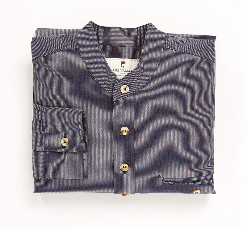 Skjorta Cotton Grandfather Shirt Navy Stripe