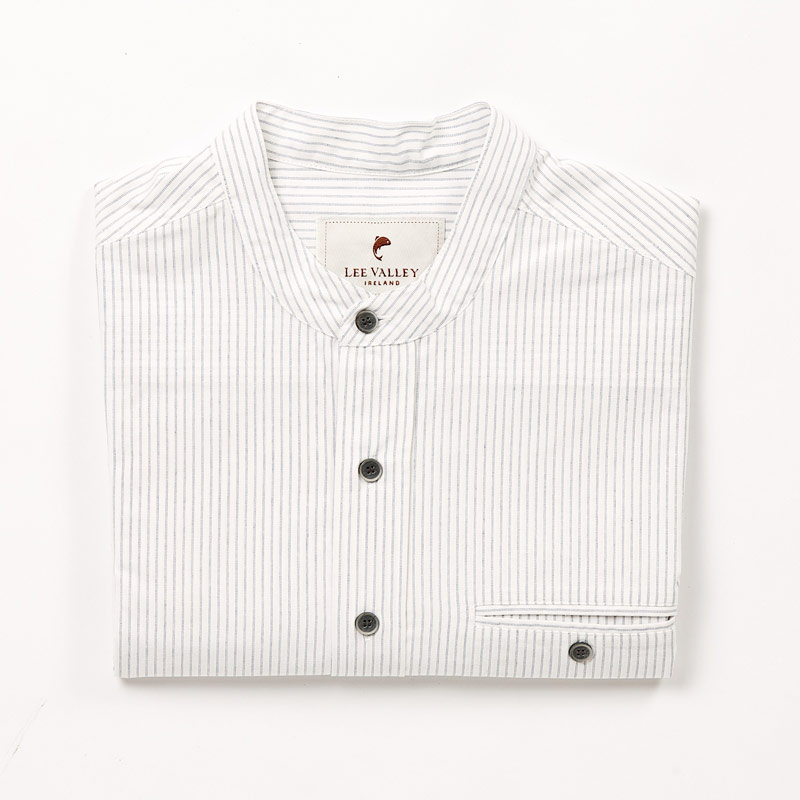 Skjorta Cotton Grandfather Shirt Navy Cream Stripe