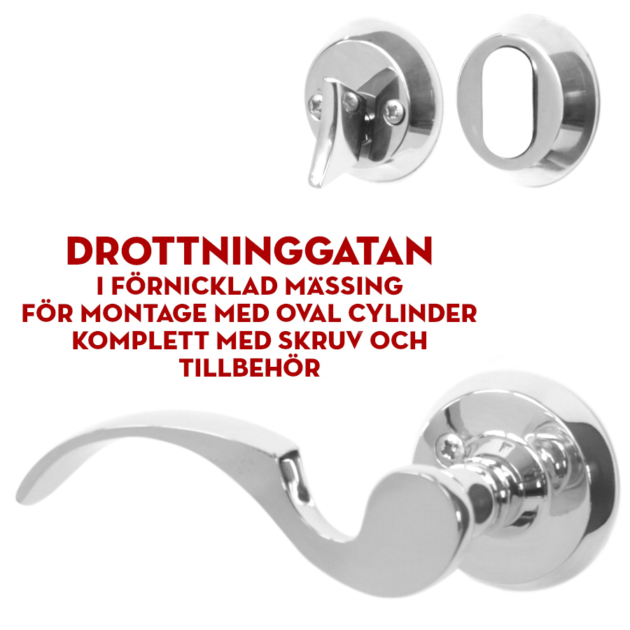 (bild för) Drottninggatan förnicklat (ytterdörrstrycke) för oval cylinder