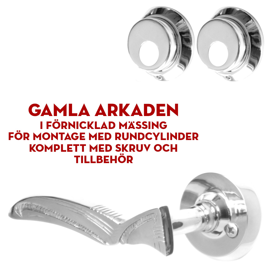 (bild för) Jugendhandtaget Gamla Arkaden förnicklat för dubbla rundcylindrar 