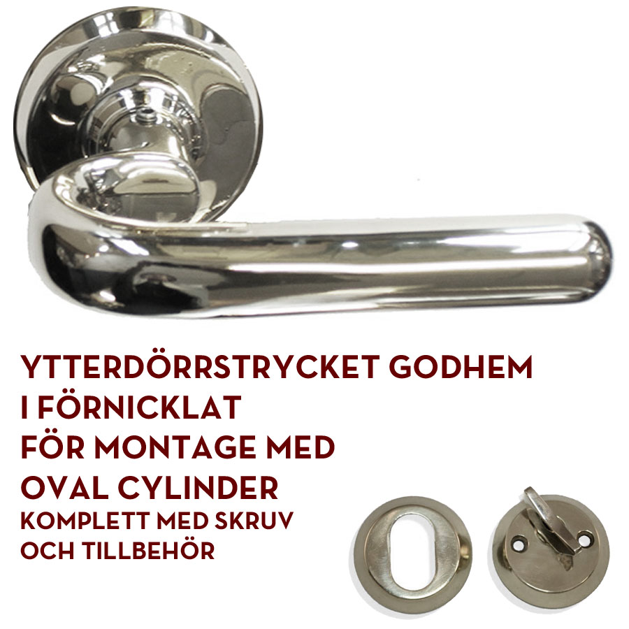 Godhem förnicklat (ytterdörrstrycke) för oval cylinder