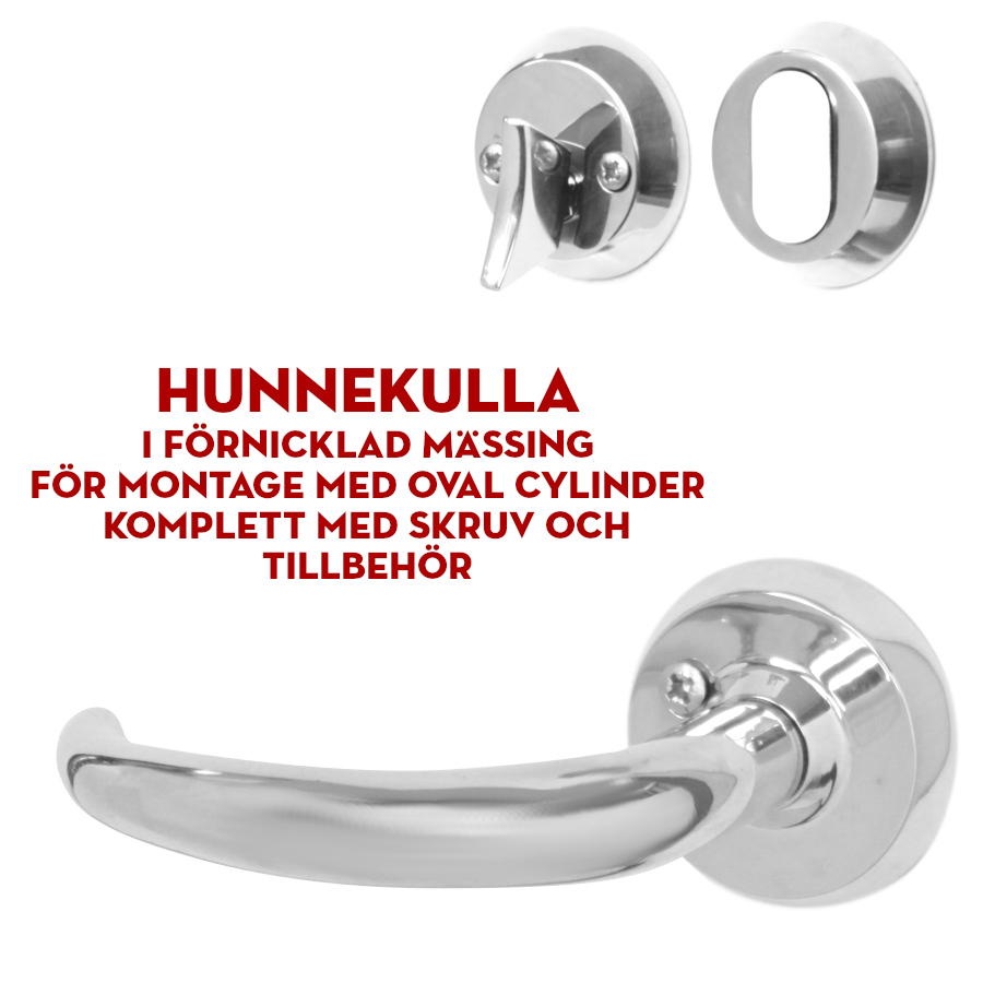 (bild för) Ytterdörrstrycke Hunnekulla stort förnicklat för oval cylinder