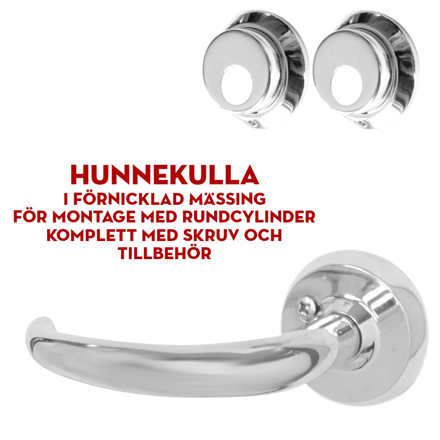(bild för) Handtaget Hunnekulla i förnicklat för lås med dubbla rundcylindrar 