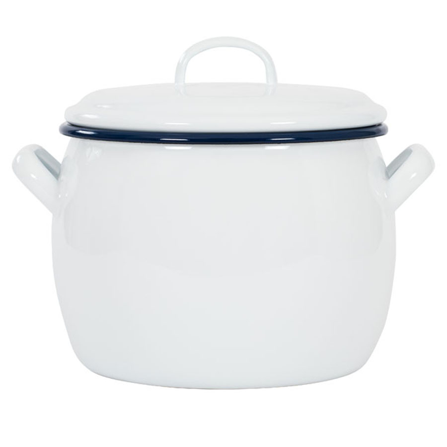 Bellied Pot 4 liter (Kastrull) vit med blå kant (Kockum)