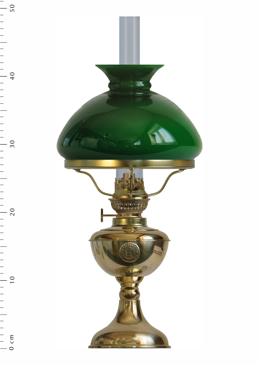 Arnö med grön vestaskärm (elmonterad fotogenlampa)