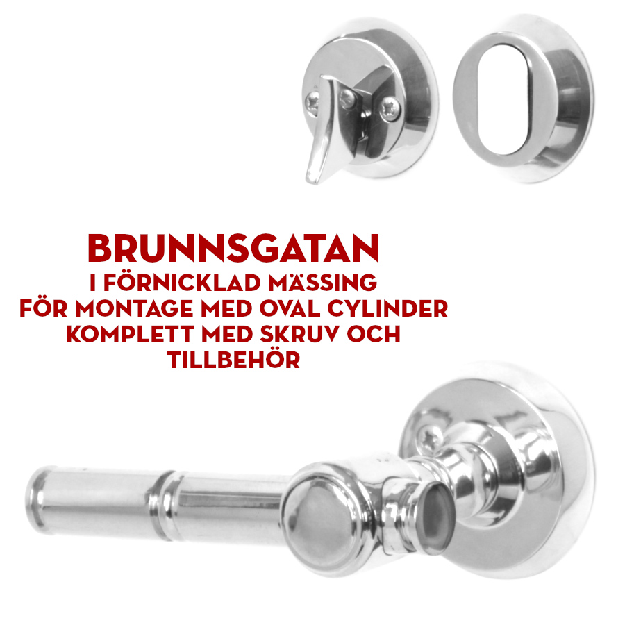 (bild för) Ytterdörrstrycke Brunnsgatan i förnicklat för oval cylinder
