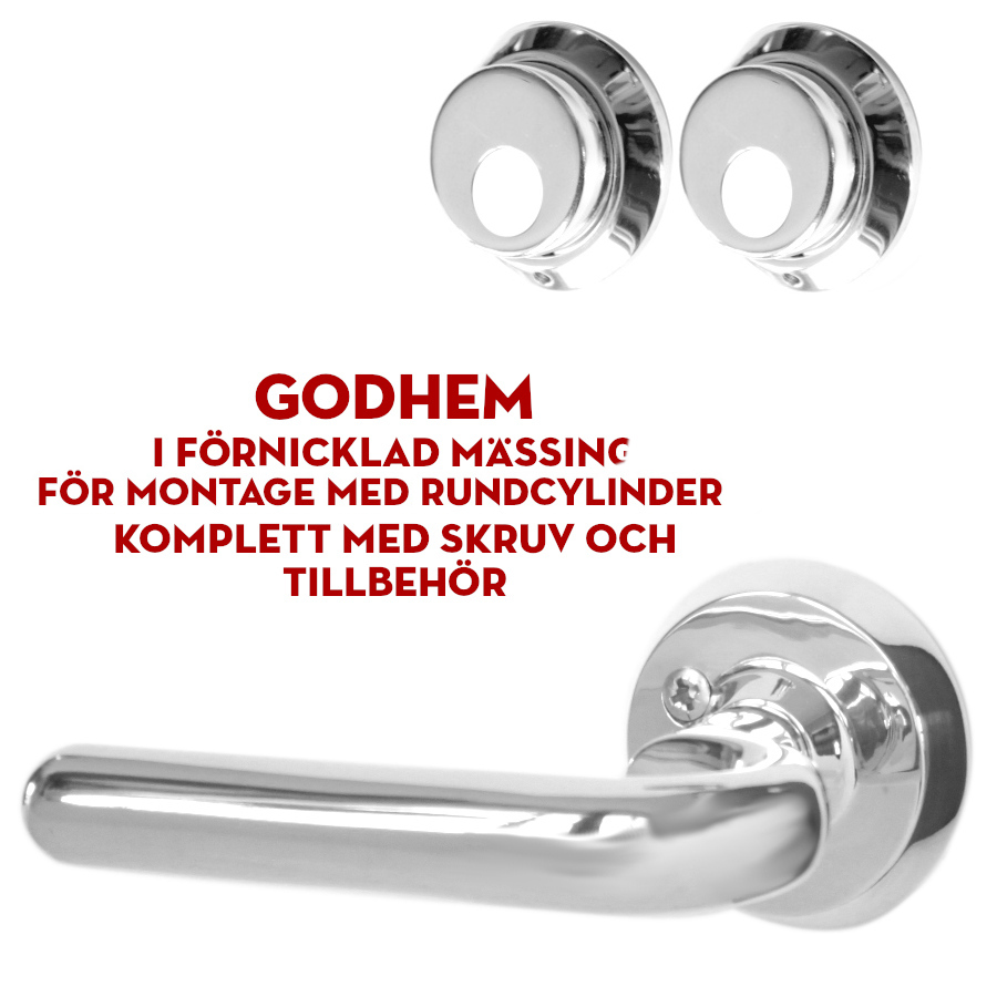 (bild för) Ytterdörrstrycket Godhem i nickel för dubbla rundcylindrar