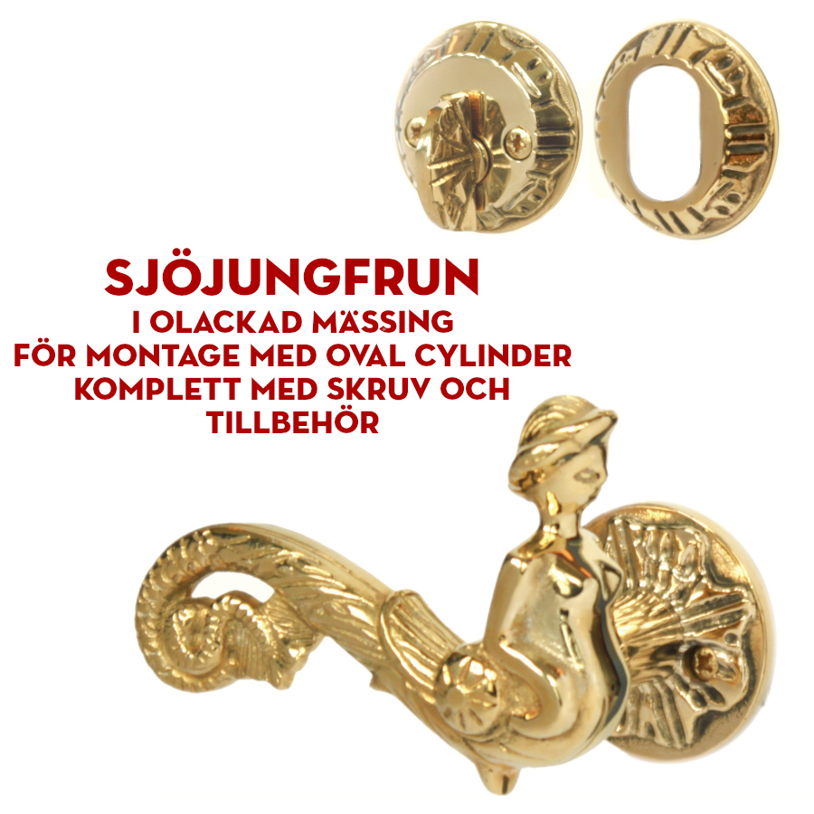 (bild för) Sjöjungfrun i olackad mässing (ytterdörr) för oval cylinder