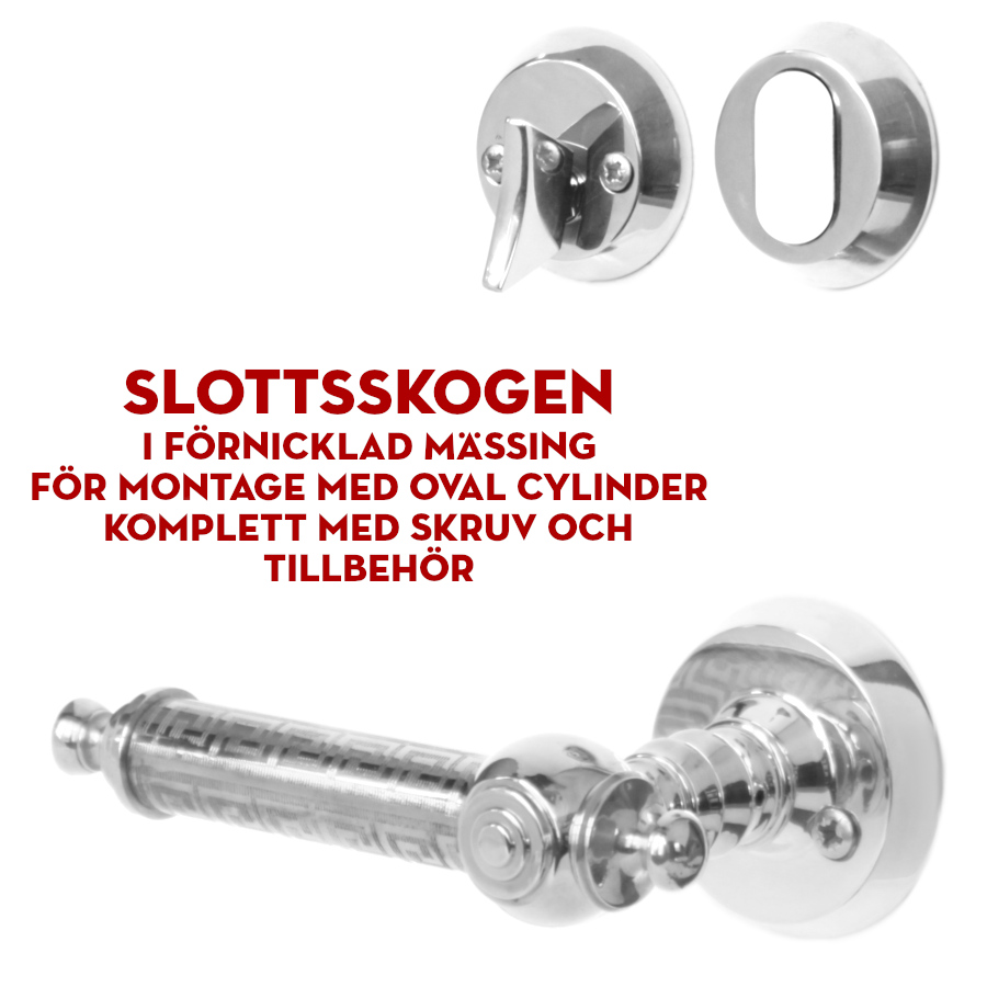 (bild för) Handtaget Slottsskogen för ytterdörr förnicklat för oval cylinder