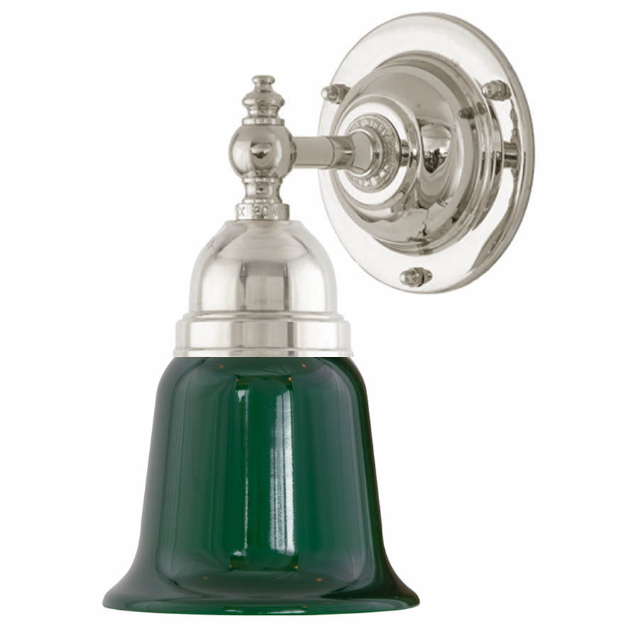 Adelborg förnicklad med grön klockskärm (badrumslampa)