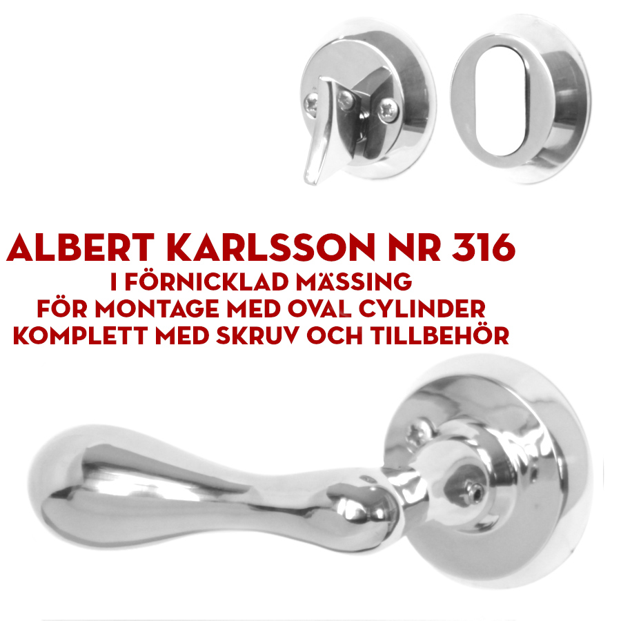 (bild för) Ytterdörrstrycke Albert Karlsson Nr 316 i förnicklat för oval cylinder