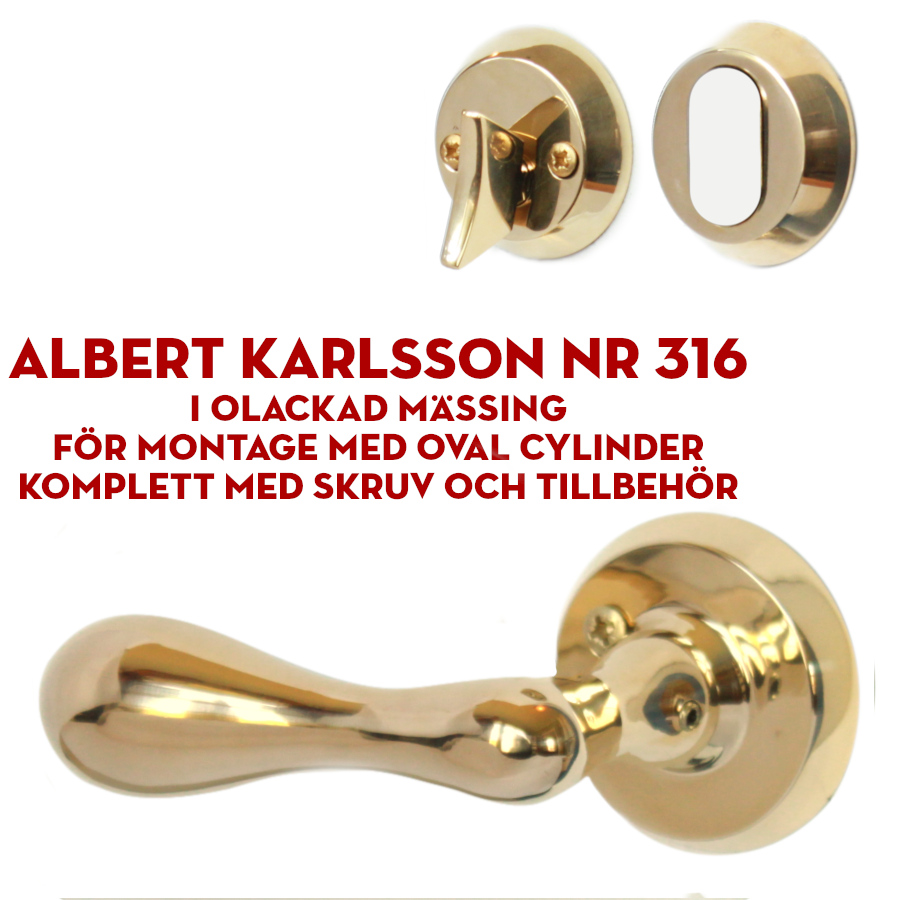 (bild för) Ytterdörrstrycke Albert Karlsson Nr 316 i olackad mässing för oval cylinder