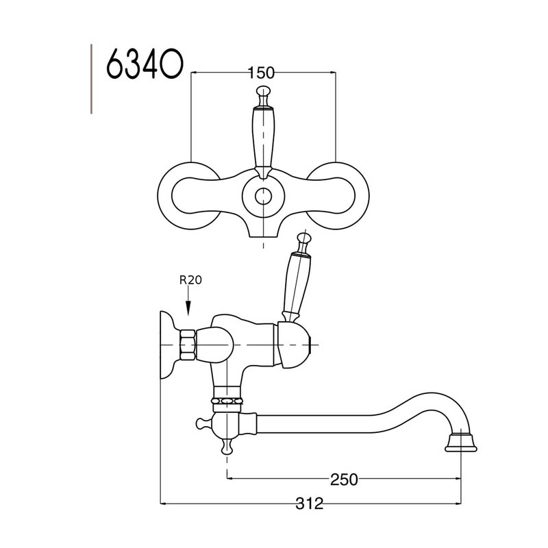 (bild för) Oxford köks- och tvättställsblandare 6340 obehandlad polerad mässing 150 c/c
