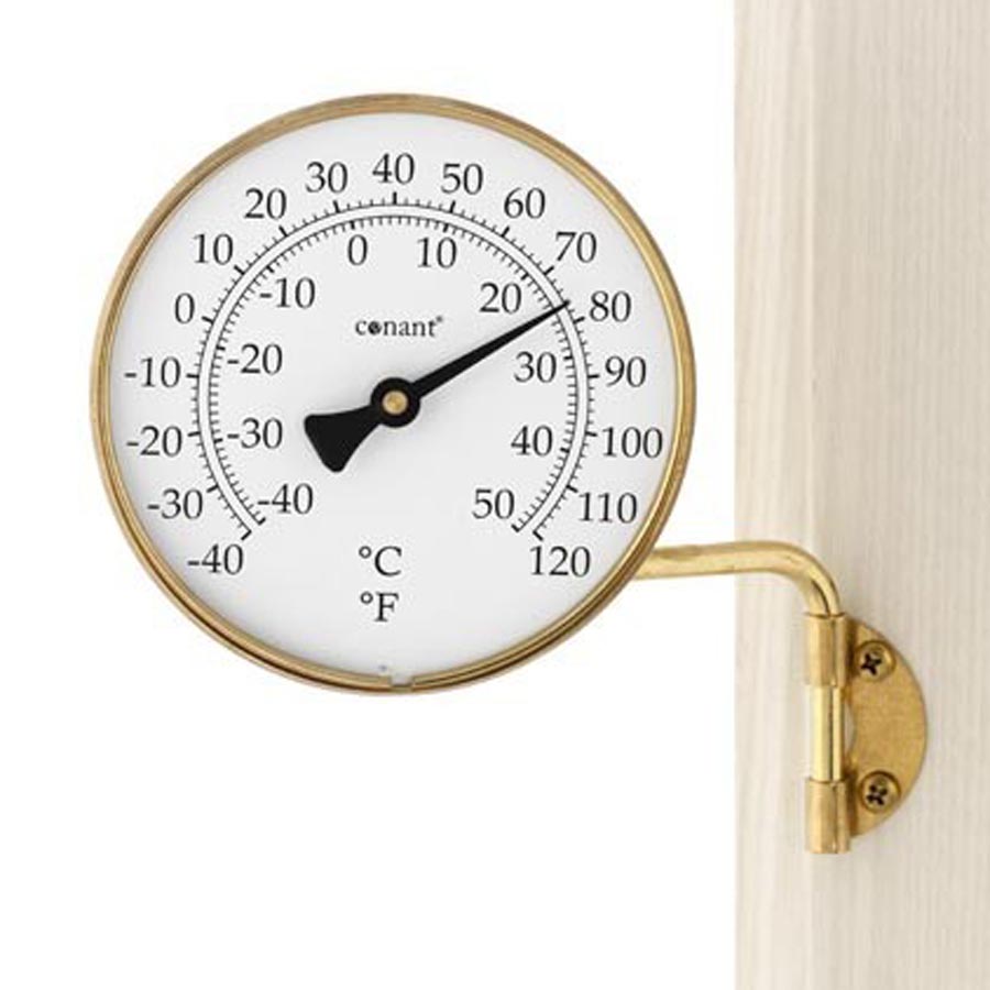 Rund termometer i olackad mässing (10 cm diameter) C & F