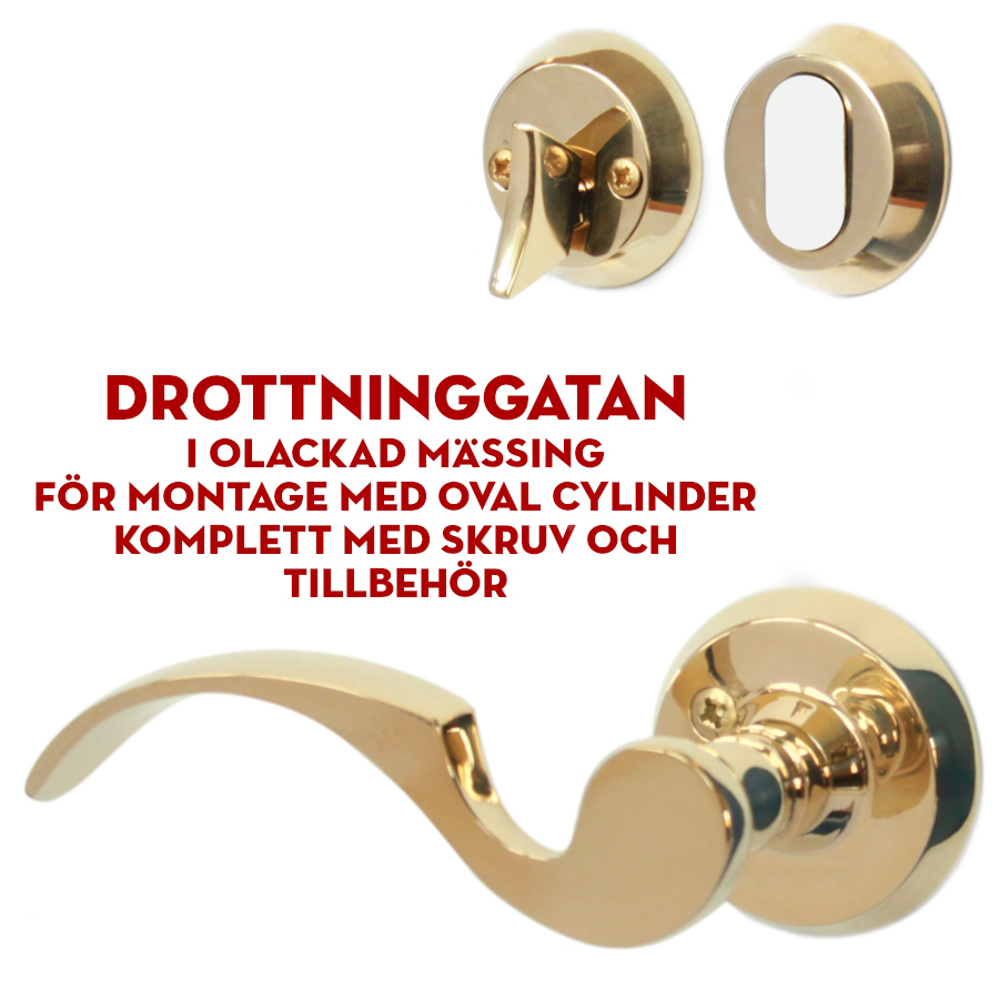 (bild för) Drottninggatan i olackad mässing (ytterdörrstrycke) för oval cylinder
