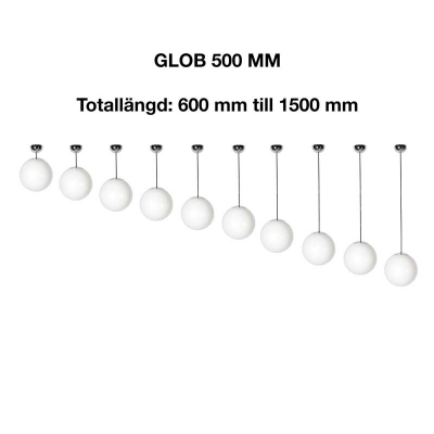 Klotlampa 500 mm förkromad med olika längder på pendeln (bild för) Klotlampa 500 mm förkromad med olika längder på pendeln