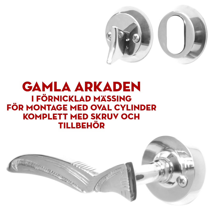 (bild för) Jugendhandtag Gamla Arkaden förnicklat (ytterdörr) för oval cylinder