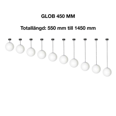 Klotlampa 450 mm förkromad med olika längder på pendeln (bild för) Klotlampa 450 mm förkromad med olika längder på pendeln