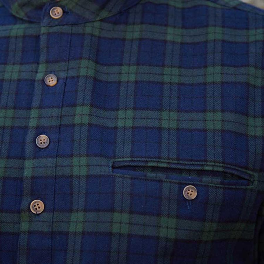 (bild för) Flanellskjorta Tartan Flannel Irish Collarless G/F Green Tartan
