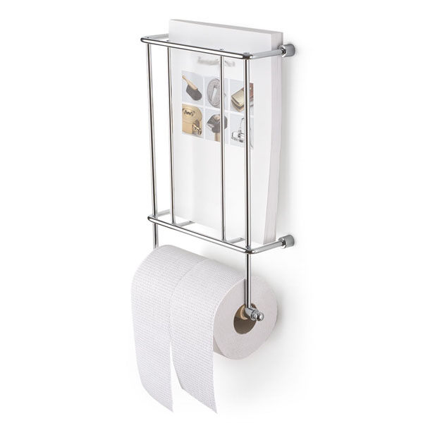 Toalettrullehållare med tidningsfack i krom