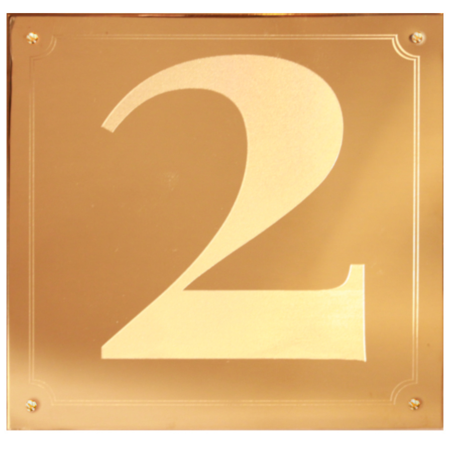 (bild för) Husskylt i mässing med siffran 2 (18 x 18 centimeter)