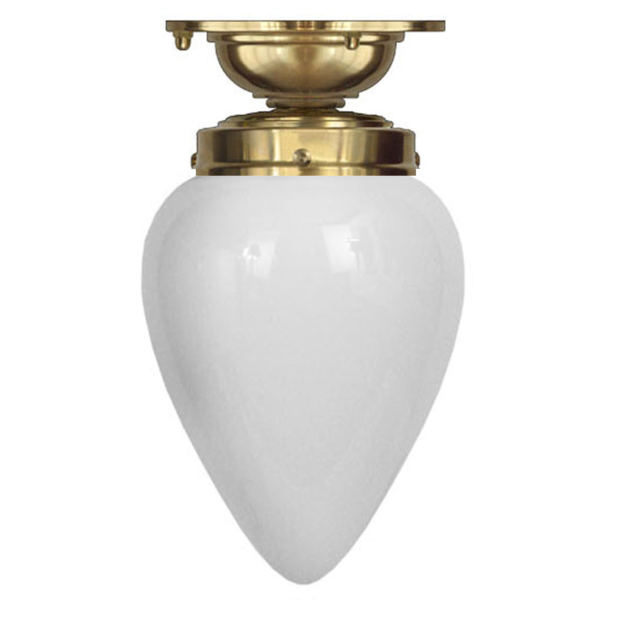 Taklampa Lundkvist 80 mässing opalvitt droppglas (badrumslampa