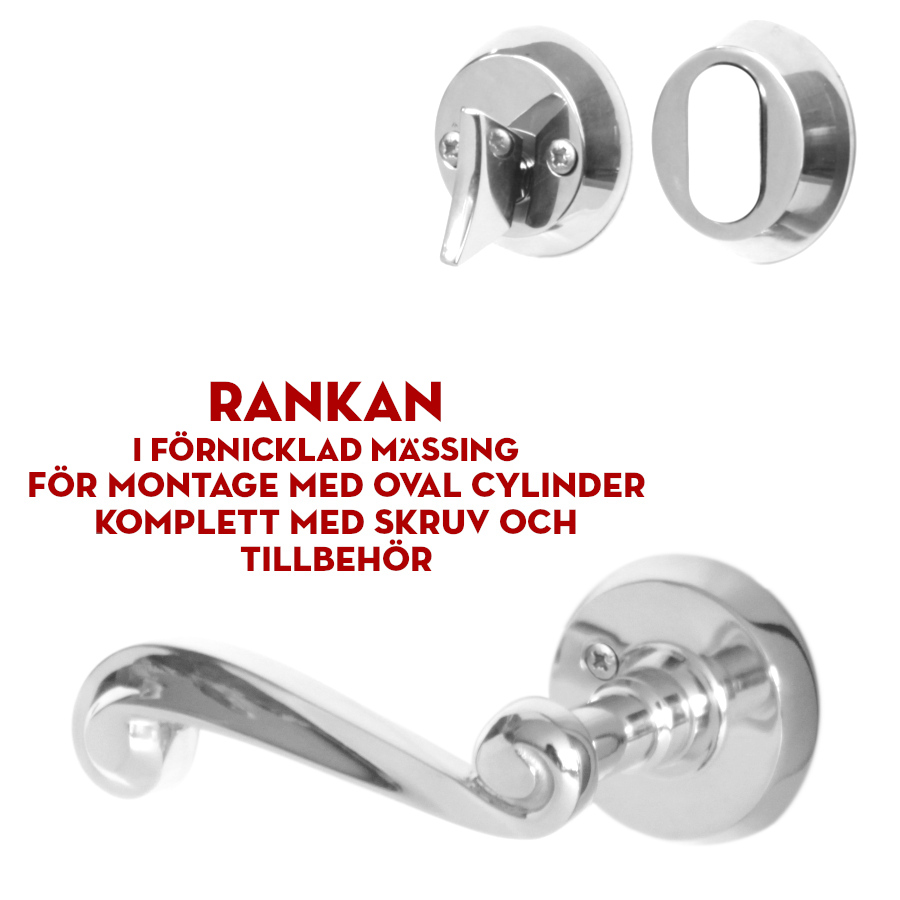 (bild för) Rankan förnicklat (ytterdörrstrycke) för oval cylinder
