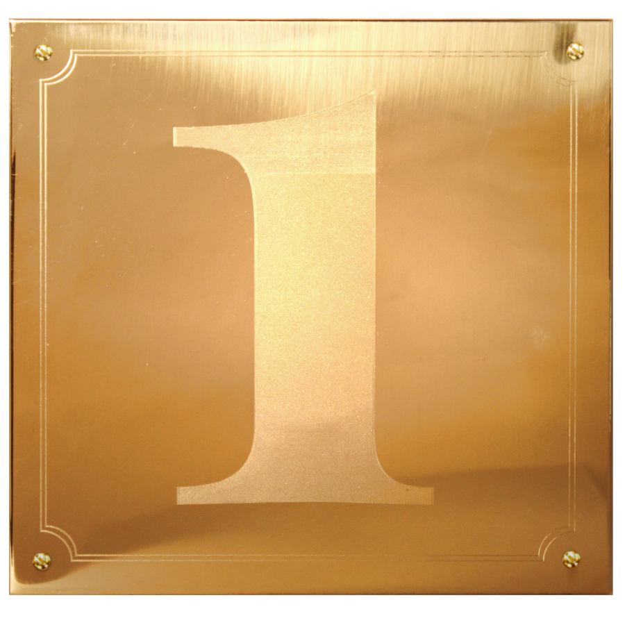 (bild för) Husskylt i mässing med siffran 1 (18 x 18 centimeter)