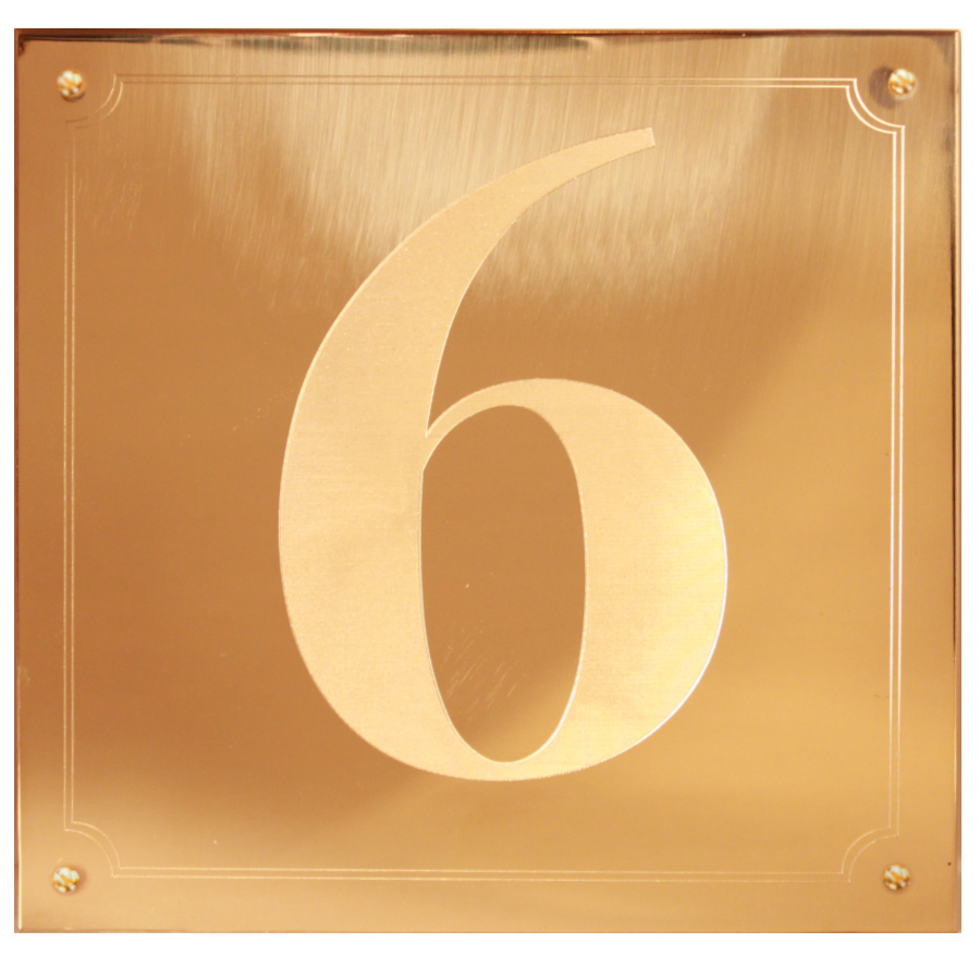 (bild för) Husskylt i mässing med siffran 6 (18 x 18 centimeter)