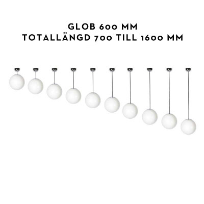 Klotlampa 600 mm förkromad med olika längder på pendeln (bild för) Klotlampa 600 mm förkromad med olika längder på pendeln