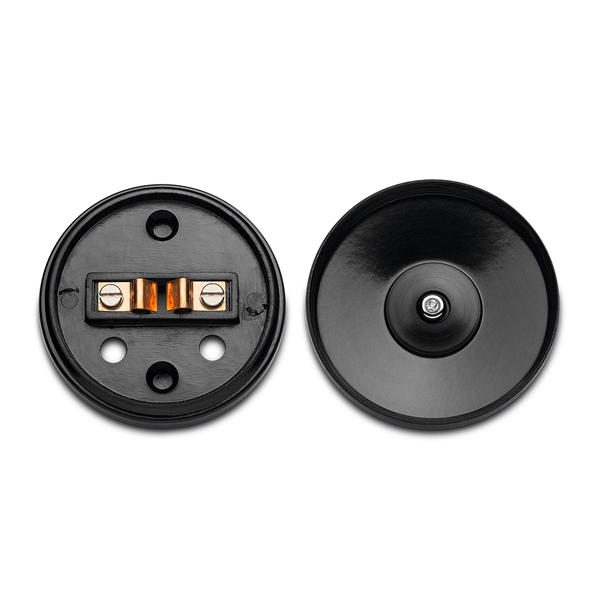 Ringledningsbeslag i bakelit med vit knapp (bild för) Ringledningsbeslag i bakelit med vit knapp