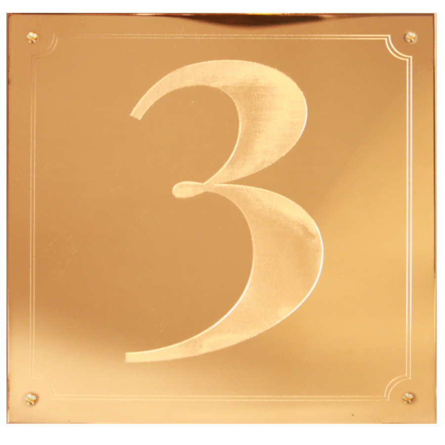 (bild för) Husskylt i mässing med siffran 3 (18 x 18 centimeter)